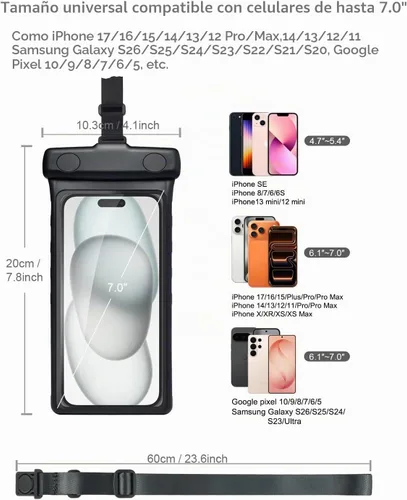 Vista 3 de wellhouse Funda impermeable para teléfono, funda impermeable para iPhone 17 16 15 14 13 Pro Max XS Samsung, IPX8 3D bolsa seca para teléfono celular