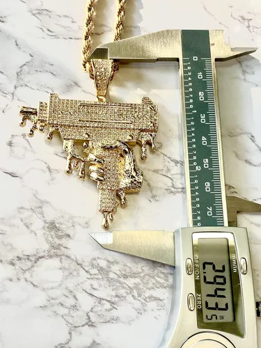 Vista 4 de Shop-iGold Custom Drip Gun Hombres Mujeres 925 Italia Oro Acabado Iced Charm Ice Out Colgante Acero Inoxidable Real 0.118in Cadena de cuerda, Mans