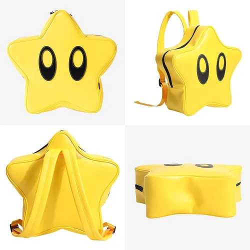 Vista 2 de Linda mochila de dibujos animados 3D estrella amarilla Y2K ligera impermeable mochila Daypack, Amarillo, Mochilas Daypack