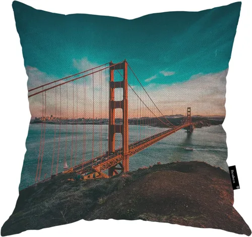 Vista 35 de Funda para cojín Beabes de 18"X18" con ancla, diseño náutico azul y blanco a rayas, funda de almohada cuadrada de algodón y lino para el hogar