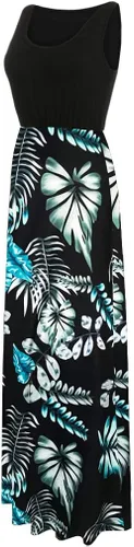 Vista 2 de Sherosa - Vestido largo de fiesta para mujer, bohemio, con estampado floral a rayas chevron, sin mangas, para el verano