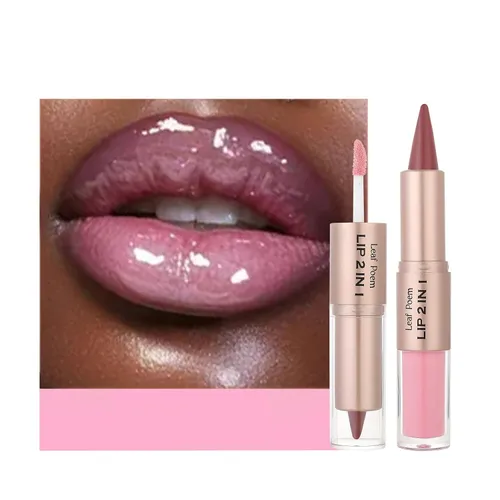 Vista 108 de BAISEN DIARY 2 en 1 doble punta mate delineador de labios y brillo de labios, lápiz combinado de labios marrón nude degradado, delineador de labios