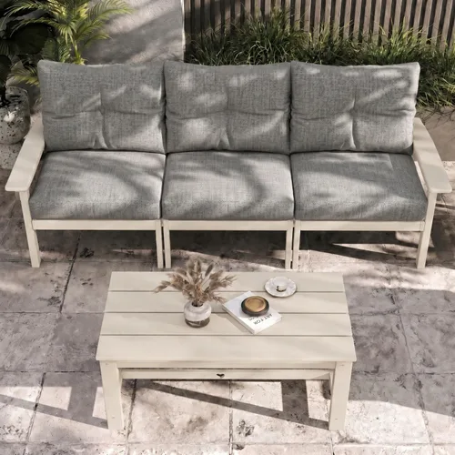Vista 12 de Juego de muebles de patio HDPE de 13 piezas con mesas