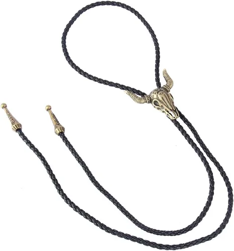 Vista 206 de Jeilwiy Corbata de bolo para hombre, corbata de vaquero occidental, collar de corbata de bolo dorado, corbata de cuero, corbata de Halloween