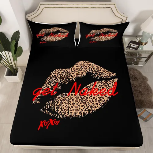 Vista 23 de Feelyou Leopard Print Lips Fitted Sheet Twin Size for Kids Boys Girls Cheetah Print Bed Sheets Set 16" Deep Pocket Soft Breathable Microfiber