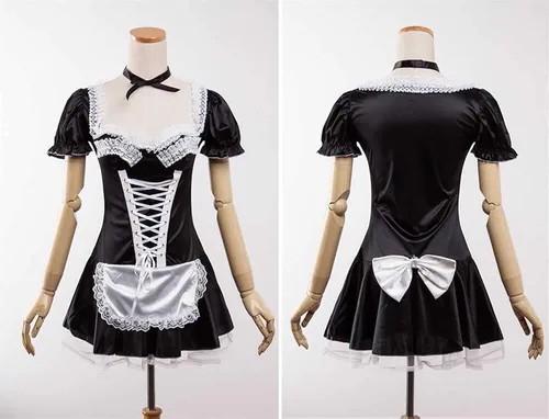Vista 5 de Women's Fever Flirty French Maid Costume Sexy Halloween Party Cosplay Lolita Dress Lingerie with Apron Outfit Plus