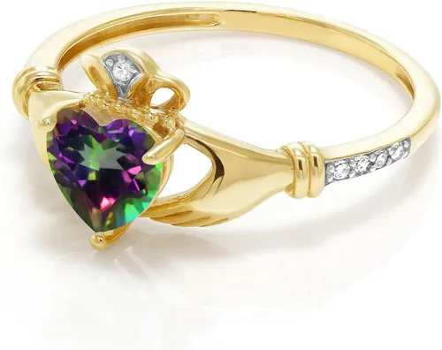 Vista 12 de Gem Stone King Anillo de compromiso claddagh celta irlandés de oro amarillo de 10 quilates con piedra preciosa en forma de corazón de 0.236 in