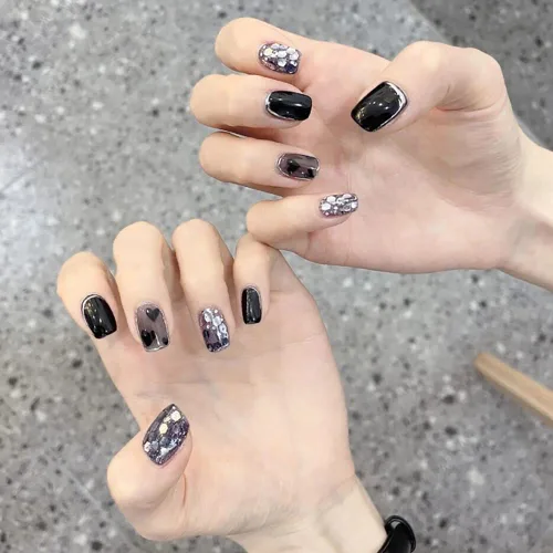 Vista 41 de LIGHT RAIN - Uñas a presión medianas con diseño de galaxia Andromeda, de lujo, reutilizables, de siete capas, con acabado UV, uñas postizas hechas a