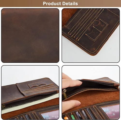 Vista 3 de Carteras plegables de cuero genuino con bloqueo RFID para hombre, con 1 tarjetero para ventana de identificación