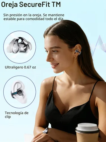 Vista 3 de M31 Auriculares inalámbricos de oreja abierta, con clip, ligeros, ajuste de 0.18 oz, control Omni Tap de gran alcance, sonido de 68 horas, Bluetooth