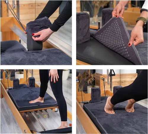 Vista 7 de Pilates Reformer - Toalla antideslizante (incluye 2 fundas de hombro para bloques) (gris oscuro)