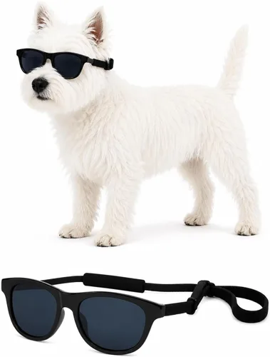 Vista 2 de G014 Retro 80s - Gafas de sol para perros y mascotas, taza de té, juguete de raza pequeña a mediana (12-25 libras, negro)