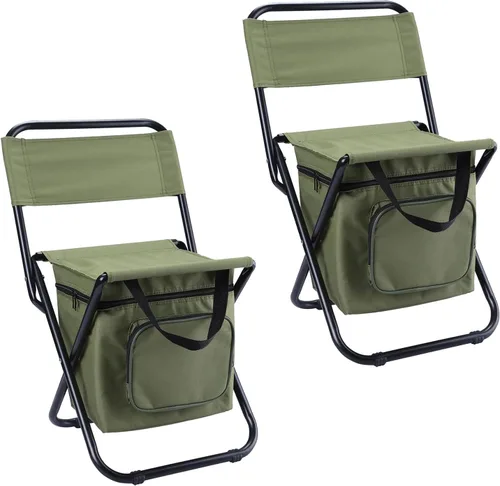Vista 9 de LEADALLWAY Silla de Pesca con Bolsa Enfriadora Taburete de Pesca Compacto Silla de Camping Plegable