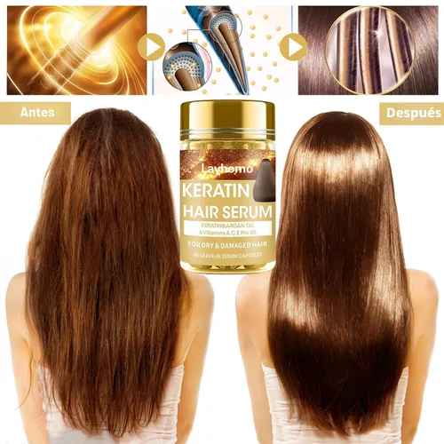 Vista 3 de Suero de tratamiento capilar de queratina, tratamiento de suero capilar para cabello seco dañado, cápsulas de aceite para el cabello con queratina