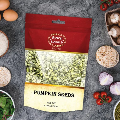 Vista 6 de Bolsa de 2 LB de semillas de calabaza crudas - peladas, grado AAA, sin sal, secas, veganas, bolsa a granel de Spicy World