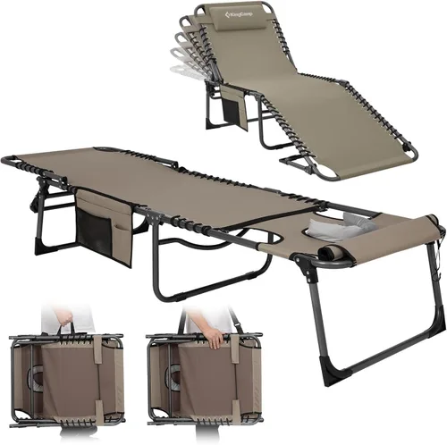 Vista 14 de [Usado] KingCamp Tumbona plegable, resistente y ajustable, 5 posiciones, para tomar el sol, para tomar el sol, silla plana para playa, campamento