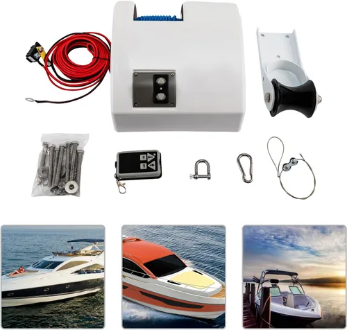 Vista 5 de Cabrestante de anclaje eléctrico, kit de molinete de anclaje para barco, cabrestantes de remolque con control remoto inalámbrico, kit de molinete