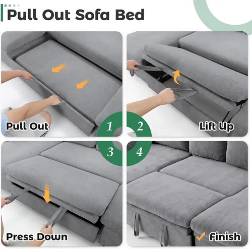 Vista 9 de Sofá cama seccional en forma de L con cama extraíble, 7 asientos Gris