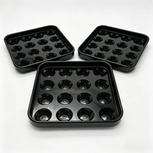 Vista 6 de Bandeja de bola de billar estándar para 16 bolas, bandeja de transporte de bolas de plástico negro de 2 1/4 pulgadas para mesa de billar