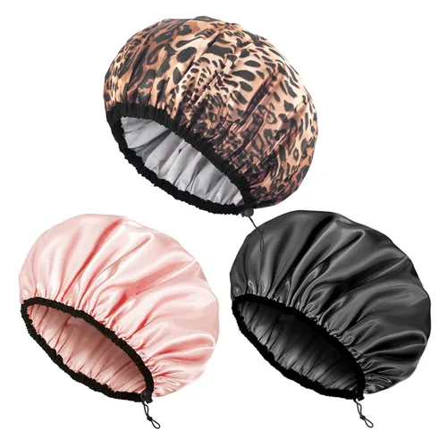 Vista 12 de Auban Gorro de ducha para mujer, ajustable, reutilizable, extragrande, gorro de baño impermeable de doble capa, exterior impermeable, forro de EVA