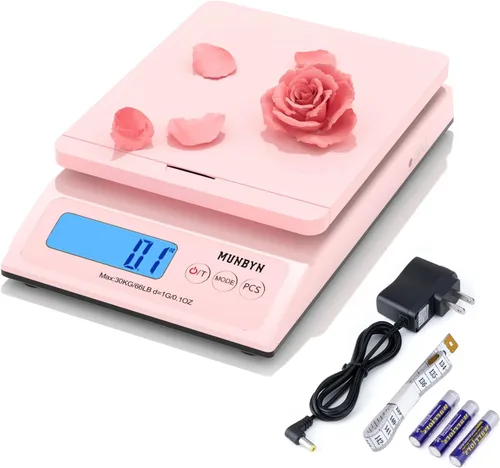 Vista 7 de MUNBYN - Báscula de envío, precisa báscula postal de 66lb/0.1oz con estilo rosa dulce, función de retención/desgarro/PCS, apagado automático