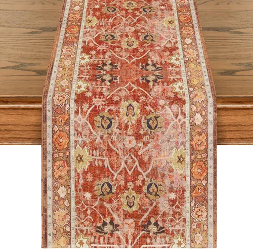 Vista 8 de Artoid Mode Camino de mesa estilo bohemio rojo, decoración mágica rústica de granja para cocina y comedor de otoño para decoración de fiesta