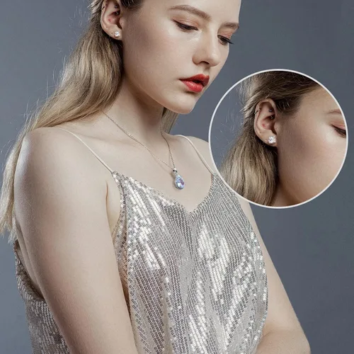 Vista 5 de AIETUE Wedding Jewelry Set Women's Silver Jewelry Necklace Earring Set,BirthdayAnniversary Mothers Day Jewelry Gifts for MomWifeSisterBest Friend