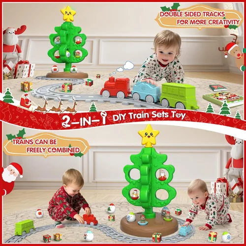 Vista 3 de maysida Árbol de Navidad Mini para Bebés, Juguetes Educativos de Plástico Coloridos, Marionetas de Dedo de Muñeco de Nieve/Alce/Papá Noel para Niños