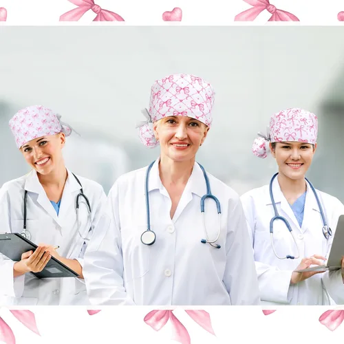 Vista 5 de HooLing 6 unidades de gorras para médico y enfermera, ajustable, con botones, con banda para el sudor y lazo
