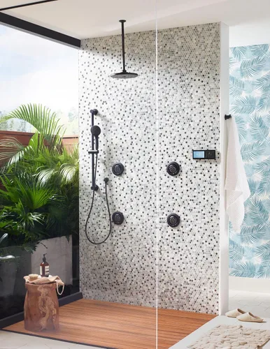 Vista 6 de Moen Mosaic Matte Black Round Two Function Body Spray, requiere válvula, TS1422BL