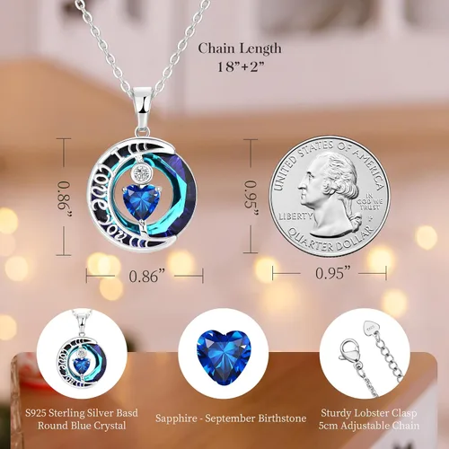Vista 48 de Collares de cristal para mujer, regalos para aniversario de esposa, regalos de cumpleaños para mujeres, collar de zafiro azul con la frase "I Love