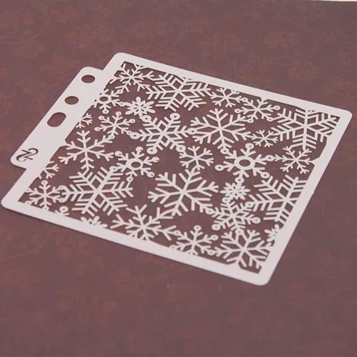 Vista 5 de Plantillas de pintura de plástico PET con diseño hueco de copo de nieve, perfectas para diseño textil, decoración de pared, ventana, papel, álbumes