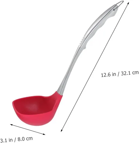 Vista 6 de LABRIMP Cuchara de silicona para servir cucharas de acero inoxidable utensilios de cocina de acero inoxidable mango cucharón cuchara de sopa