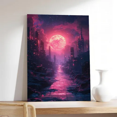 Vista 7 de Synthwave Neon City Print – Retro Sci-Fi Digital Art – Modern Vibrant Wall Decoration Modern Wall Prints Abstract Geometric Minimalist Art Framed