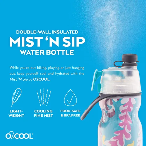 Vista 7 de O2COOL Arctic Squeeze - Botella de agua aislada Mist 'N Sip Paquete de 2 - 20 onzas Sin BPA, función de niebla y sorbo 2 en 1 con boquilla