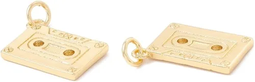 Vista 2 de DanLingJewelry 10 dijes de casete retro de color dorado de latón para hacer joyas, collares, pulseras, Metal no precioso., No es una piedra preciosa
