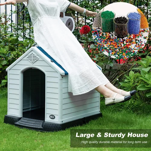Vista 5 de FDW Casa para Perros Interior Exterior Durable Ventilada Impermeable para Mascotas de Plástico para Perros Pequeños Medianos y Grandes Refugio