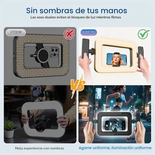 Vista 2 de Aparato de luz de anillo LED para smartphone de mano con control remoto Bluetooth de 20m, mango ergonómico, estabilizador ajustable de 2900K-7000K