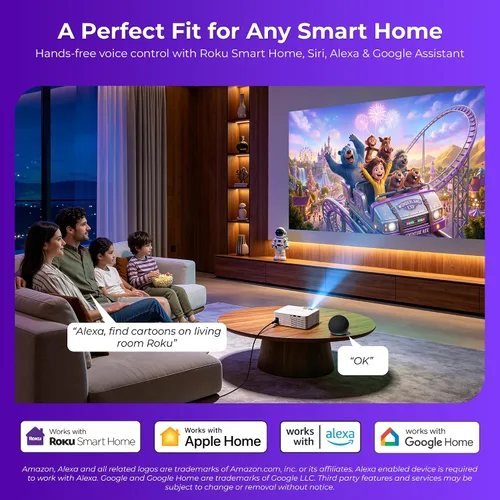 Vista 4 de ELEPHAS Proyector inteligente Roku TV con Wi-Fi y Bluetooth 2-Blanco