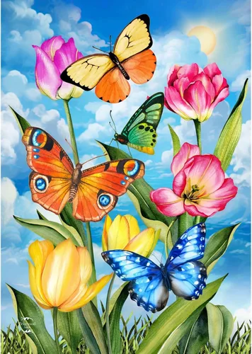 Vista 11 de Briarwood Lane Bandera de jardín de primavera con mariposas en el jardín