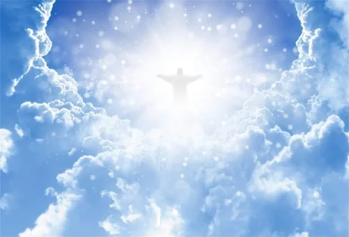 Vista 5 de Leyiyi Fondo de fotografía de Jesucristo en el cielo, 5 x 3 pies, paraíso Dios, lugar, cielo, nube, bokeh, halos, punto, pancarta sagrada, telón