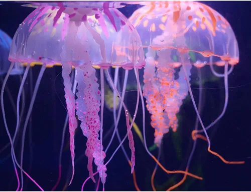 Vista 5 de 6 piezas de medusas artificiales para acuario, decoración de medusas brillantes, silicona suave