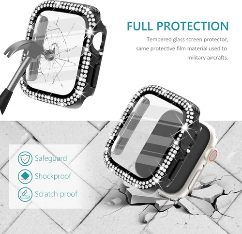 Vista 3 de Surace - Carcasa de 1.49 pulgadas compatible con Apple Watch con protector de pantalla, caja protectora general con diseño de diamantes brillantes