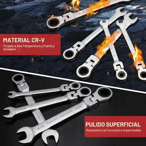 Vista 5 de Pilida - Llave combinada de trinquete de cabeza flexible de 7/16 pulgadas, llave de grado industrial SAE de 12 puntos, diseño de 72 dientes, llave