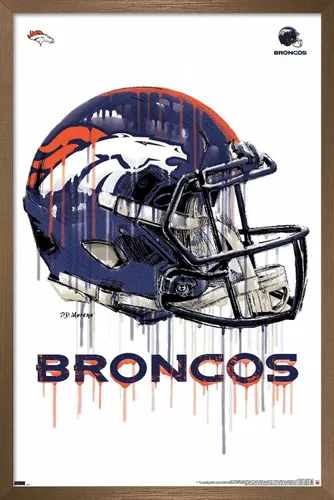 Vista 14 de NFL Denver Broncos - Póster de pared con casco de goteo 20, 22.4 pulgadas de largo x 14.7 pulgadas, versión enmarcada de madera de granero