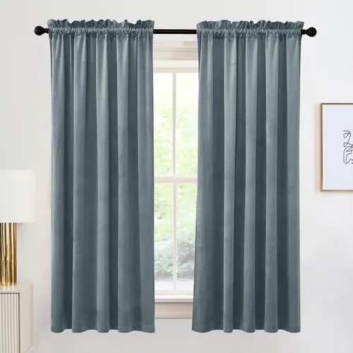 Vista 33 de RYB HOME Cortinas opacas de terciopelo para dormitorio, aislamiento térmico, privacidad, luz solar, bloqueo de calor, cortinas lujosas con bolsillo