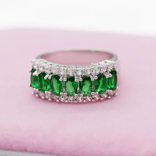 Vista 4 de Uloveido 7 piedras de circonio cúbico verde media lunamenisco anillos compromiso, los mejores regalos para mujeres niñas tamaño 6 7 8 9 J501