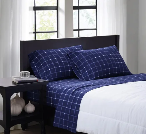 Vista 10 de TRULY SOFT Ticking Stripe - Juego de sábanas Queen de poliéster de 4 piezas, color blanco y azul marino, con temática de rayas, para hombres y Azul
