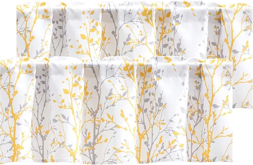 Vista 14 de Luvyohmee Cortina de cenefa estampada con ramas de árbol, cenefa de cocina de 18 pulgadas de largo, color negro, cenefas de ventana grises
