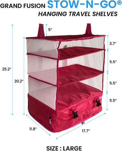 Vista 2 de Stow-N-Go Estantes de viaje colgantes portátiles, organizador de equipaje para equipaje. Armario de mano con colgador para ropa. Cubo de embalaje